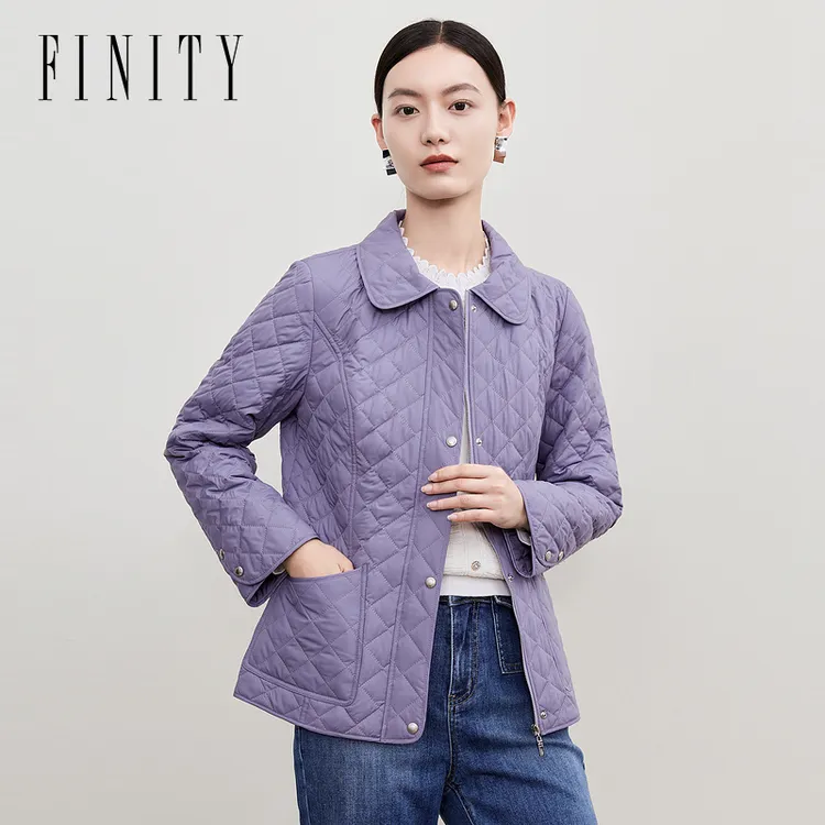 FINITY菲妮迪新款棉衣时尚保暖宽松格纹百搭外套