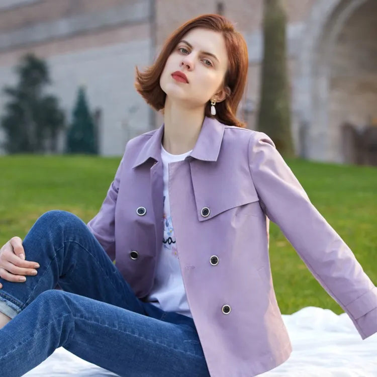 FINITY菲妮迪新款风衣外套气质时尚通勤双排扣长袖外套女复合链接