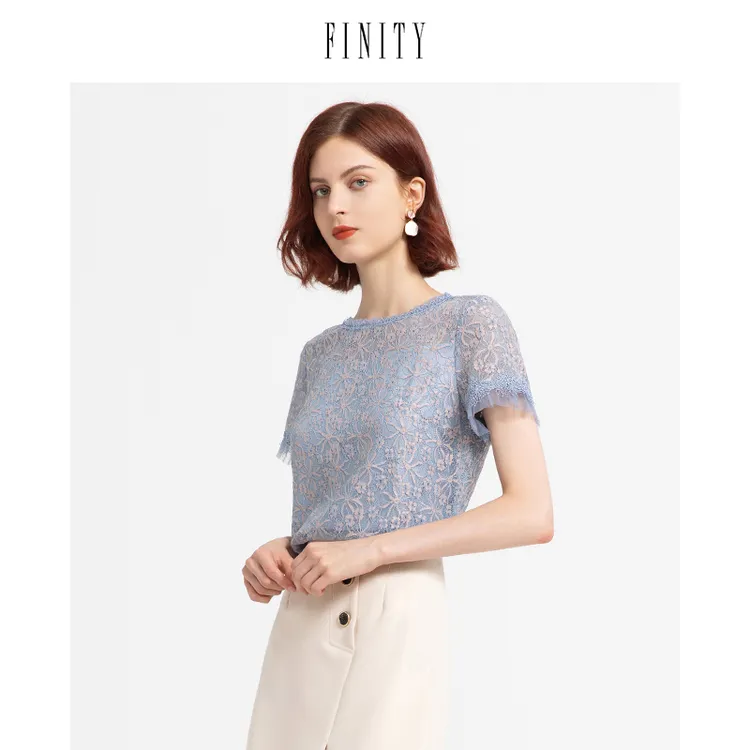 FINITY菲妮迪新款女士蕾丝衫显瘦修身气质减龄镂空时尚休闲百搭款