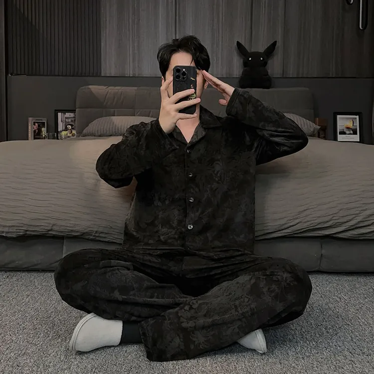 海岛绒睡衣男款冬季轻奢高端2025新款珊瑚绒加厚加绒家居服两件套