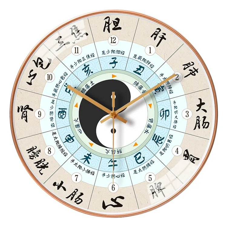 荣科中国风太极钟表十二生肖挂钟客厅免打孔五行创意钟表挂墙静音