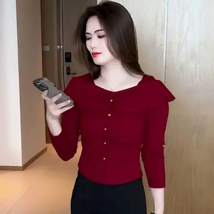 春秋t恤打底衫2024年新款洋气质百搭时尚早秋装显瘦长袖上衣蕾丝