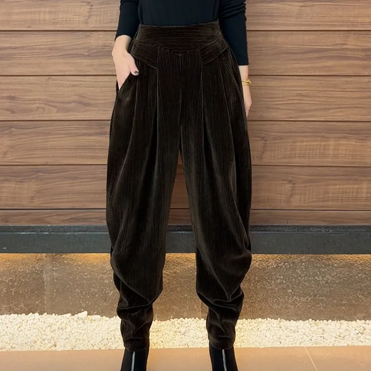 加厚女士雪尼不加绒裤子大哈伦裤2025女秋冬时尚洋气萝卜宽松厚款