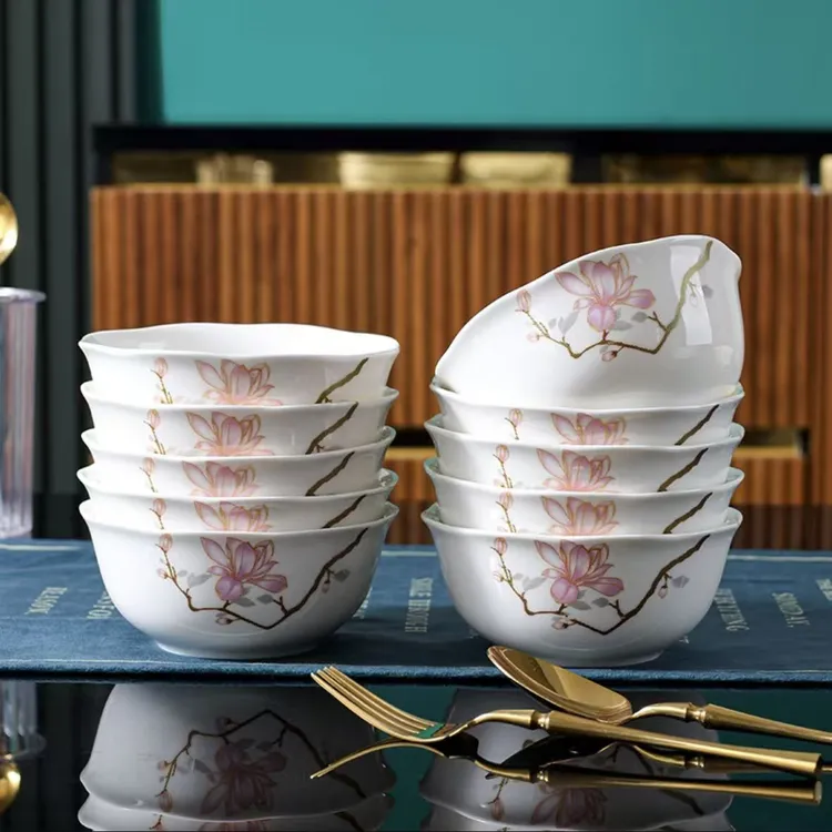 青梅竹马/蔚蓝4.5/5/5.5英寸全套陶瓷米饭釉下彩吃饭碗简约中式盘