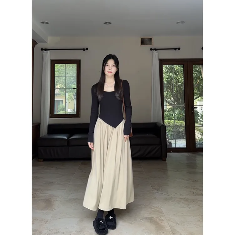 郭九九呢 新中式国风假两件方领拼接气质显瘦连衣裙 G923Q04525