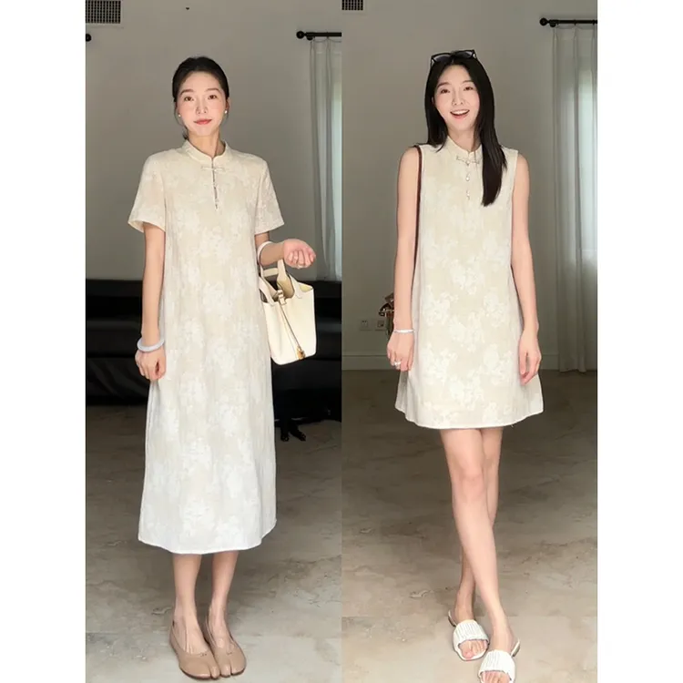 【断码特价 现货不补】亚麻棉盘扣宽松背心连衣裙夏 G924Z05966