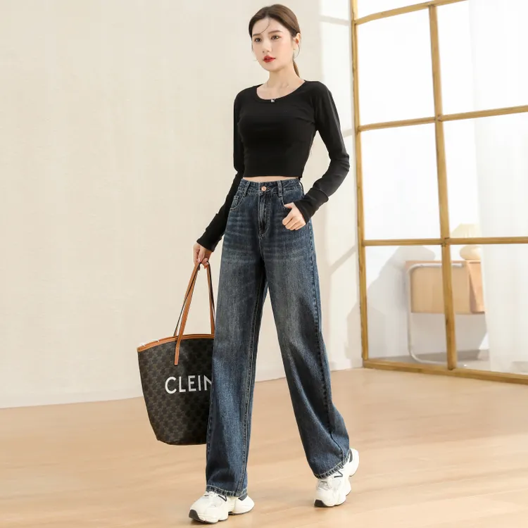 宽松怀旧直筒牛仔裤阔腿高腰长裤拖地裤百搭垂感夏季显瘦复古牛仔