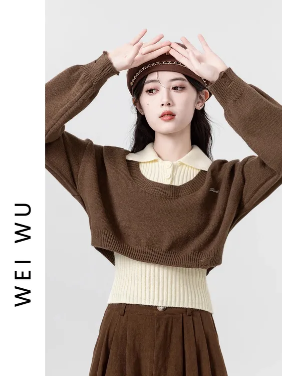 polo领针织衫两件套女春秋2025新款设计感洋气毛衣背心短款上衣