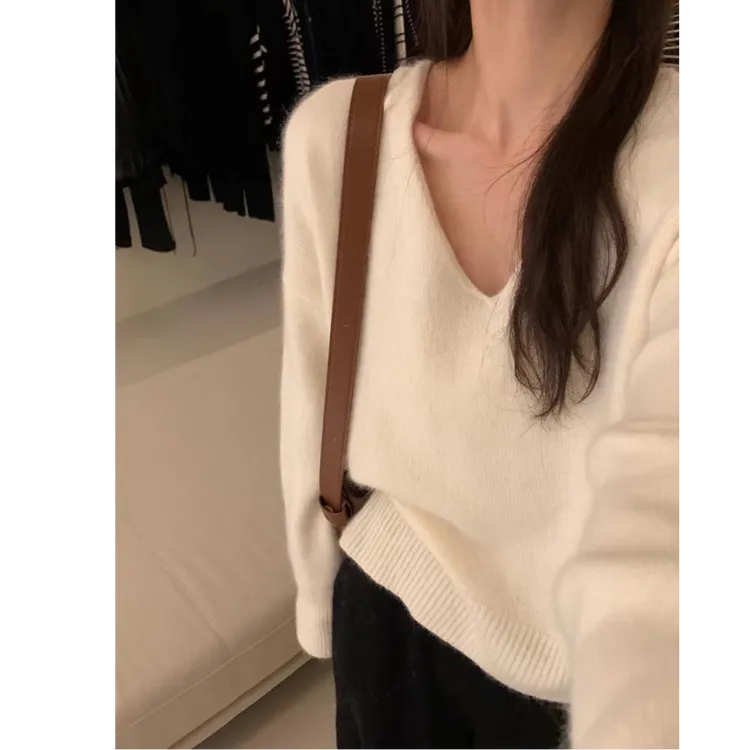v领针织衫女秋季软糯慵懒毛衣2025新款打底衫宽松长袖上衣