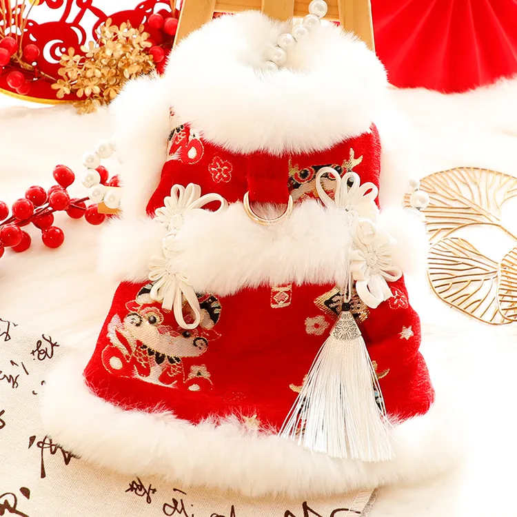 狗狗衣服秋冬装厚款猫咪公主唐装牵引拜年喜庆小型犬泰迪宠物5558