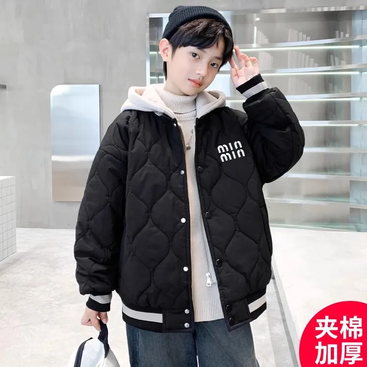 男童冬装棒球服外套2024新款冬季夹棉加厚中大儿童男孩秋冬款棉服