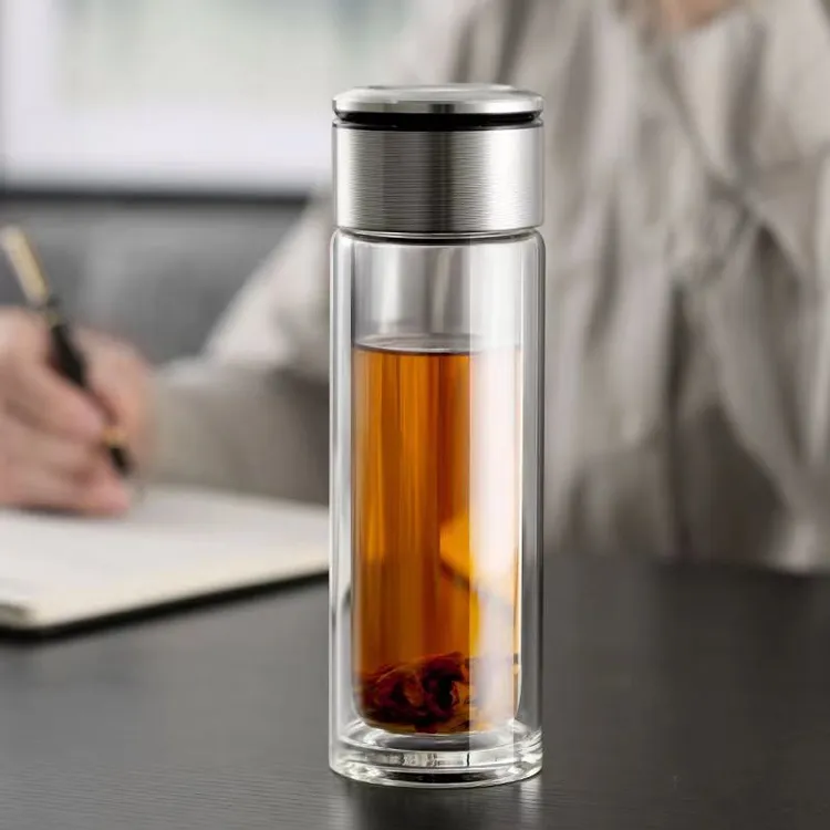 高档双层茶水玻璃杯便携男士茶水分离杯子个人简约办公室女泡茶杯