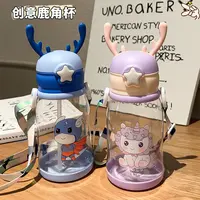 【开学季】儿童吸管杯鹿角杯塑料杯夏季水杯子便携防摔耐磨学生专用