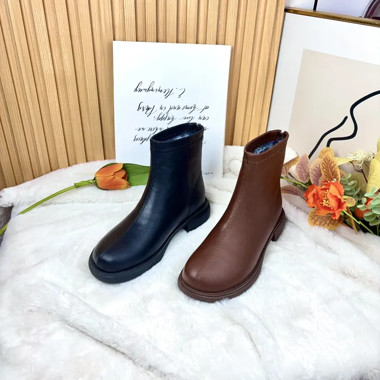 【朵苮品牌】冬季！女2025新款法式英伦风马丁靴切尔西加绒9917