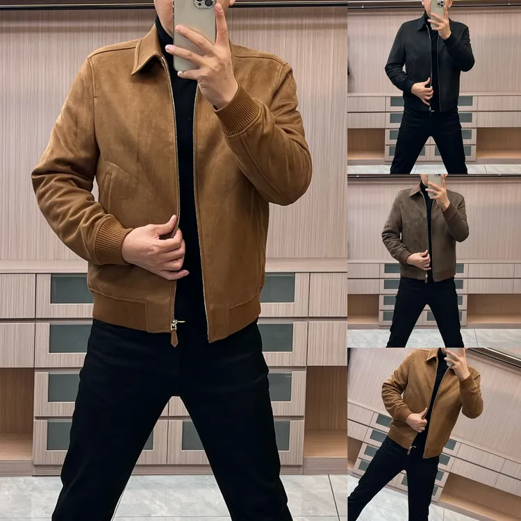 今晨优品-冬季欧版轻奢商务休闲麂皮绒羽绒内胆夹克外套8125