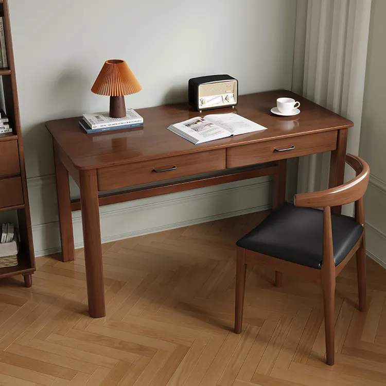 实木办公桌书房书桌轻奢现代简约家用卧室新中式电脑桌学生写字台