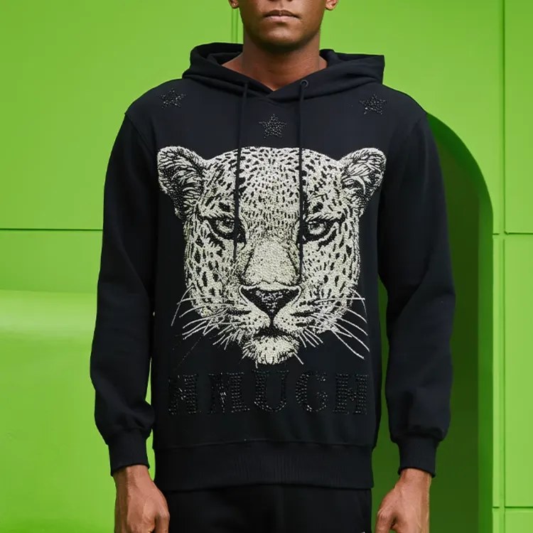 TCH服饰店播- 帽衫烫钻豹子头新款男女同款卫衣外套T69A126029