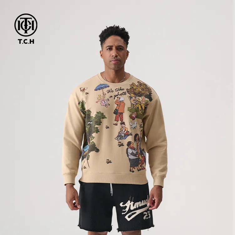 TCH服饰店播-25春夏新款潮流圆领长袖宽松圆领衫T72A116077