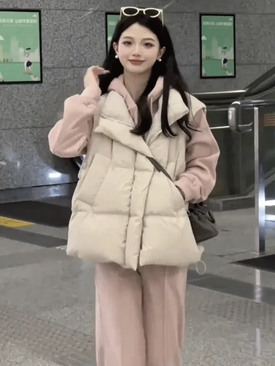 羽绒马甲女秋冬季新款短款立领无袖坎肩小个子外穿马夹外套上衣