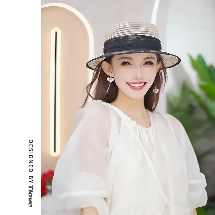 4861春秋时尚户外女士编织平顶帽子夏季休闲百搭草编平沿帽