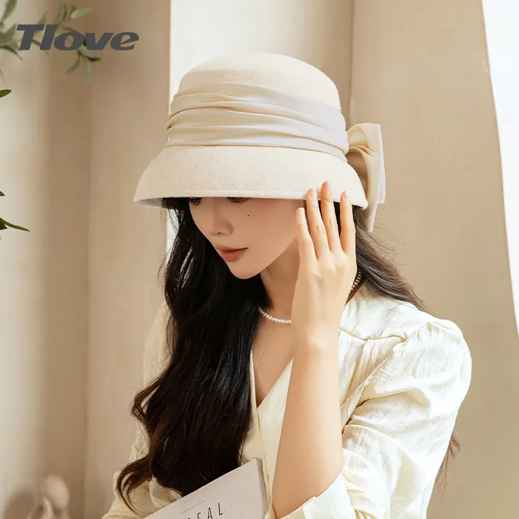 9531时尚百搭渔夫帽女士秋冬天新品羊毛毡礼帽出游度假保暖钟形帽