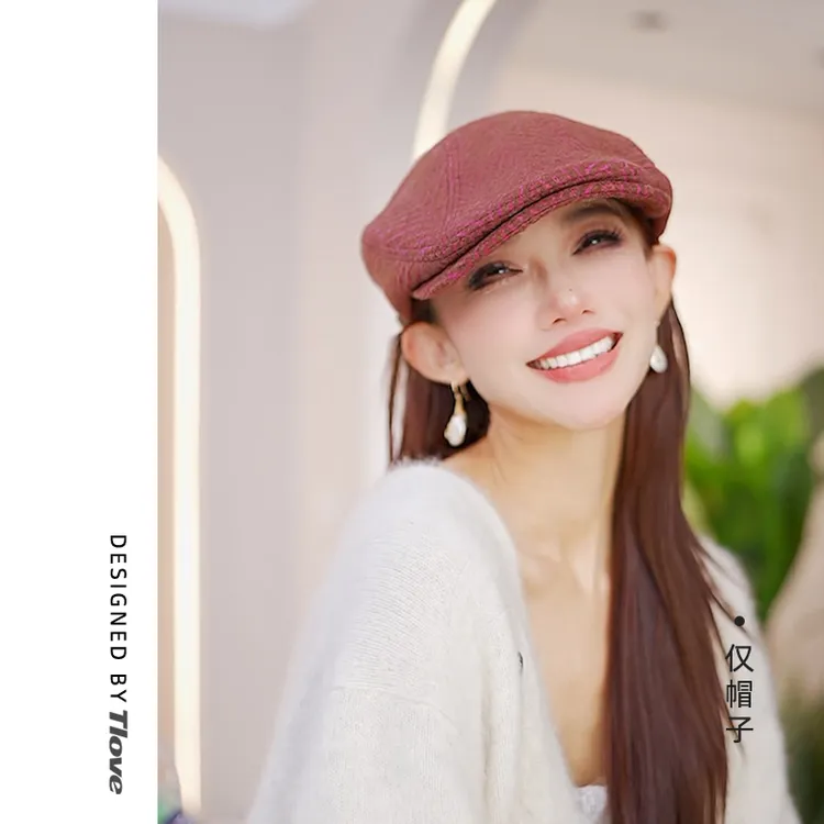 9726秋冬季百搭女士时尚格纹前进帽