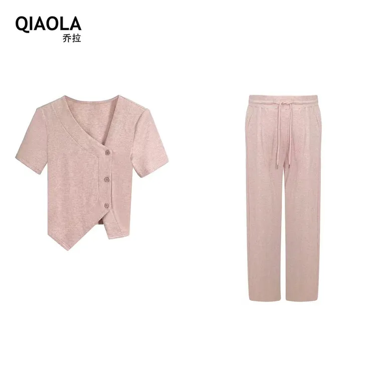 QIAOLA/乔拉【香草莓莓】小众设计定制不规则纽扣轻奢时尚套装