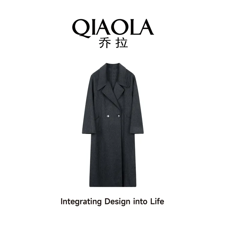 QIAOLA/乔拉【雾都城市】秋冬季双面绵羊毛毛呢枪驳领保暖大衣外套