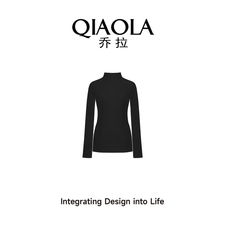 QIAOLA/乔拉【中领百搭打底衫】秋冬修身桑蚕丝加绒保暖针织衫