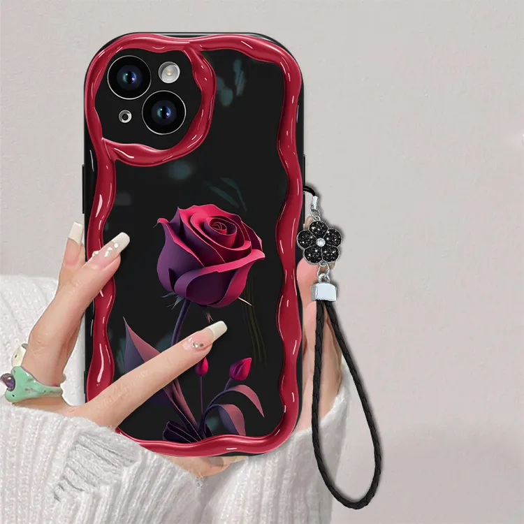 适用于苹果13暗红玫瑰手机壳iPhone13奶油全包硅胶女款防摔软壳