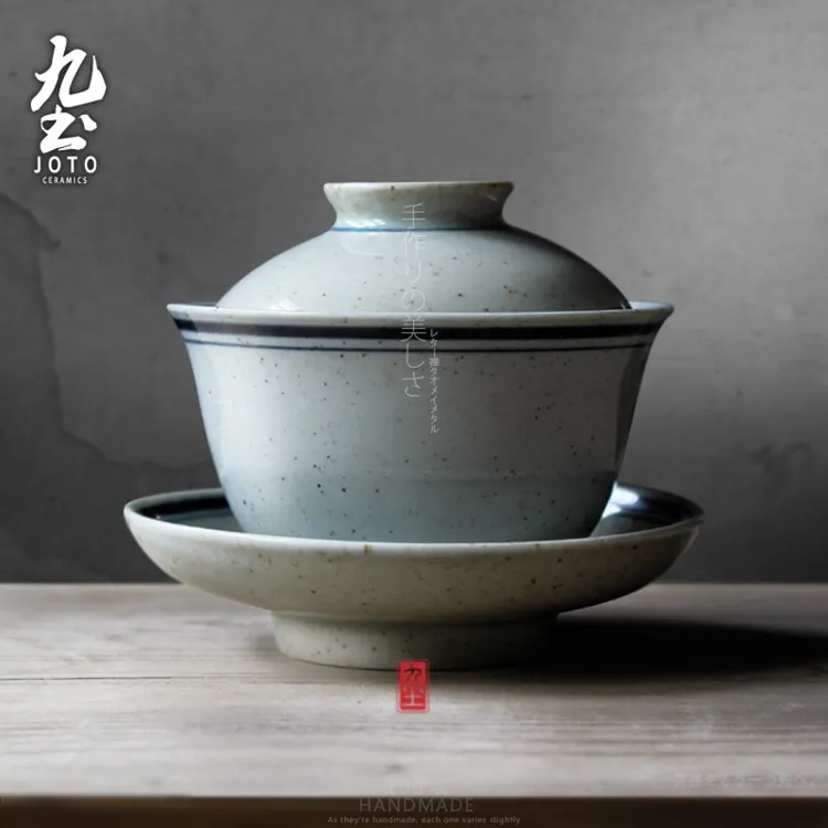 九土复古盖碗大盖杯手绘青花瓷三才盖碗景德镇仿古茶器泡茶碗茶具