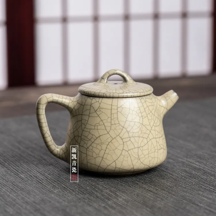 龙泉市新凯青瓷周昌贵传世哥窑高石瓢壶高端茶器茶壶容量200CC