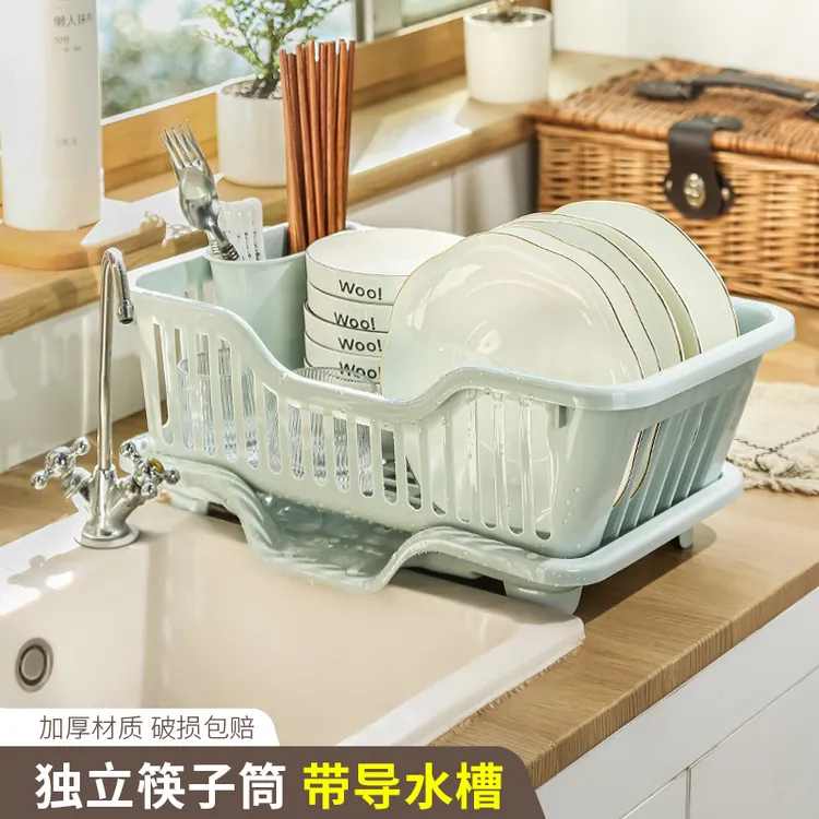 厨房台面碗碟沥水架水槽置物架塑料餐具家用放碗筷滤水收纳盒碗柜商品图