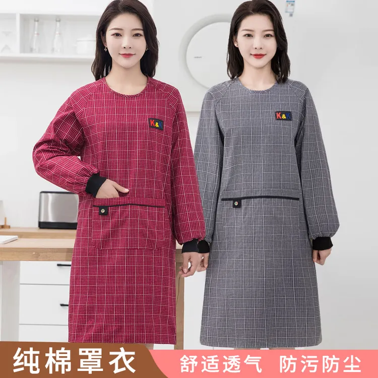 长袖纯棉围裙厨房专用家用做饭加厚罩衣男女防污工作服连袖反穿衣