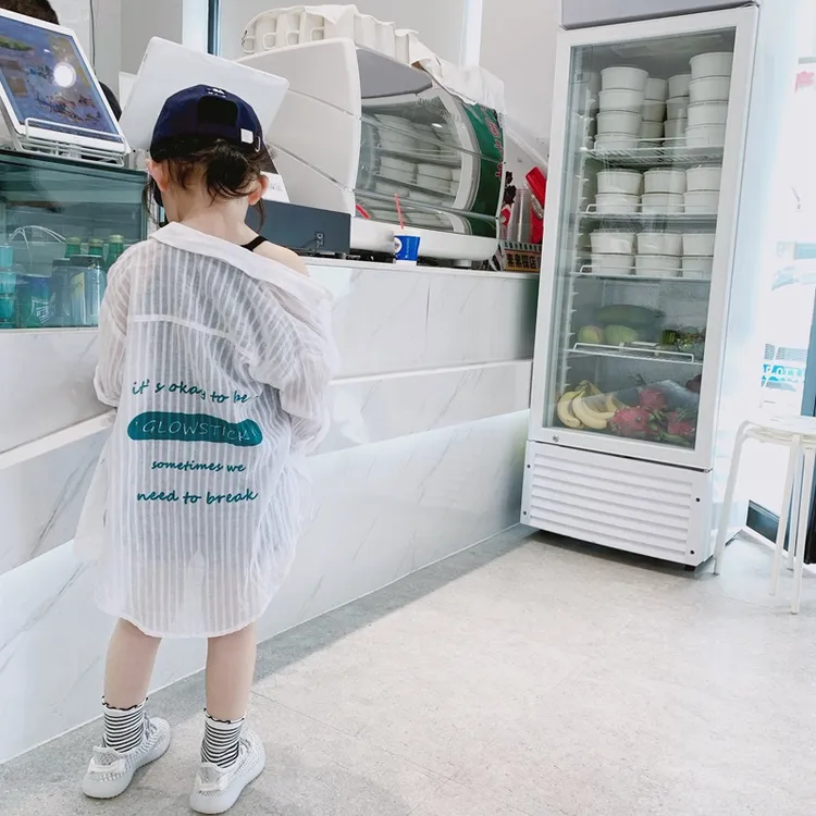 女童透气防晒衣男童防紫外线中长款衬衫中大童薄款外套洋气空调衫