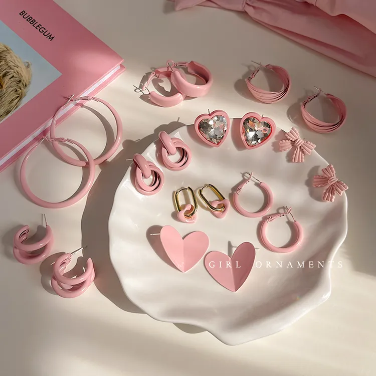 合金耳饰 粉色系少女耳钉 2025新款耳环爱心蝴蝶结可爱耳饰儿童