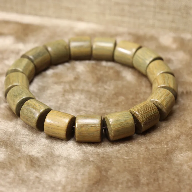 精工绿檀木1.2规格桶珠单圈手串天然香气材质细腻高油密可沉水