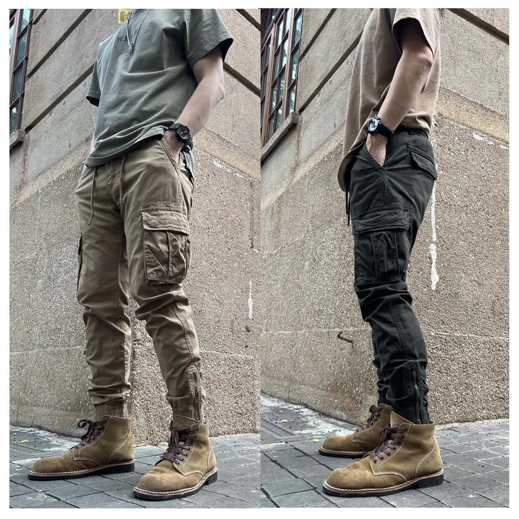 秋季薄款休闲户外男士vibe风束腿拉链长裤工装多口袋战术裤6063