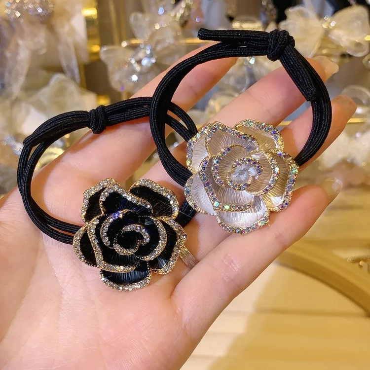 GOBJNKO 铁合金亚克力发饰 个性山茶花头绳复古百搭
