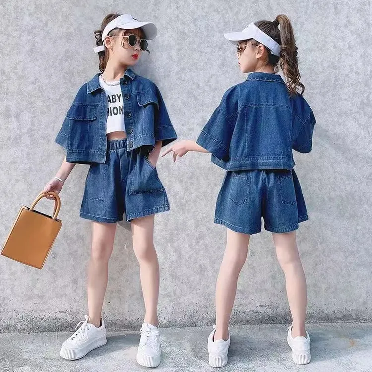 女童套装夏装儿童运动休闲装夏大童牛仔两件套衣服2025新款童装潮