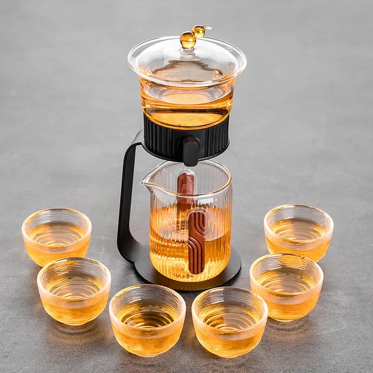整套玻璃茶具套装旋扭盖碗出水懒人自动泡茶器茶杯冲茶壶透明家用