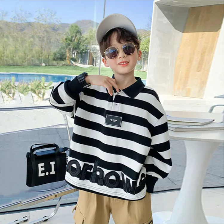 男童Polo领卫衣2025新款童装男孩条纹潮牌上衣儿童炸街春秋款长袖