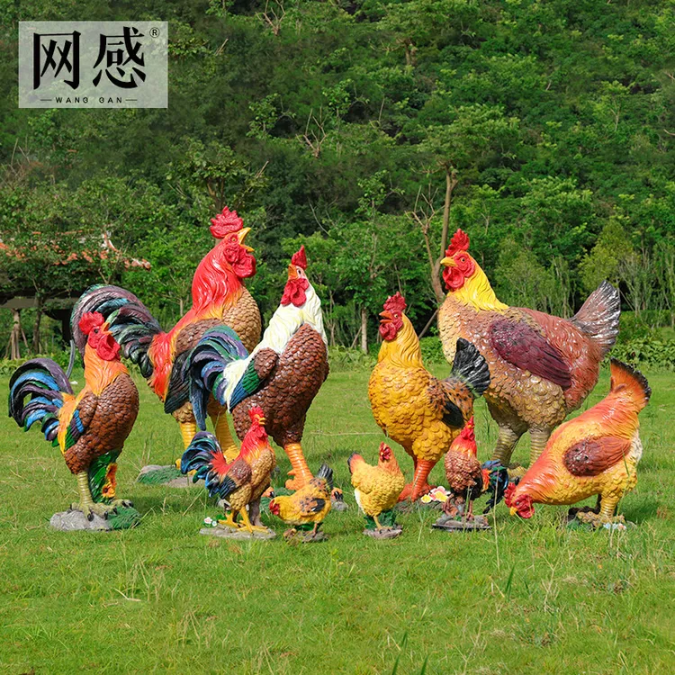 仿真动物公母鸡雕塑园林景观小品户外玻璃钢景区农场饭店门口装饰