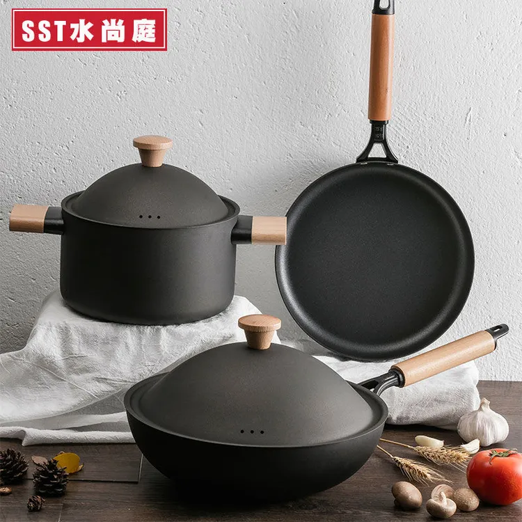 厨房铁锅具全套装组合三件套家用礼品不粘锅炒汤锅烹饪炊具电磁炉
