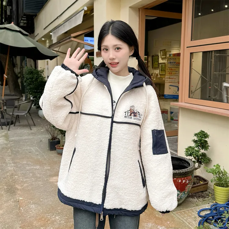 初中生外套女冬装仿羊羔毛高中学生毛绒大衣青少女夹棉加厚棉服