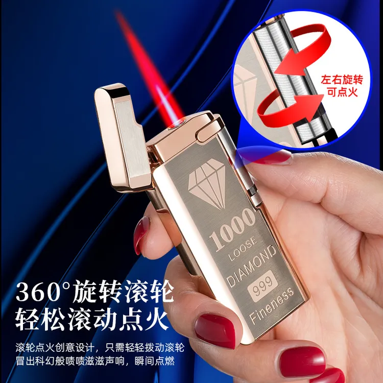 侧滑电池感应充气防风打火机创意个性旋转滚轮点火翻盖网红高档