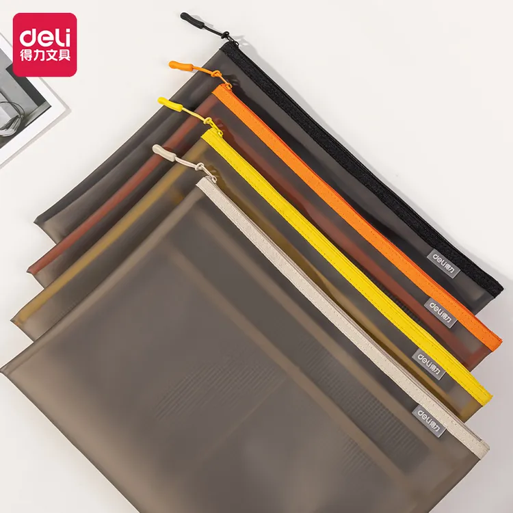 得力加厚拉链袋耐用文件袋透明网格大容量A4试卷收纳袋孕检资料袋