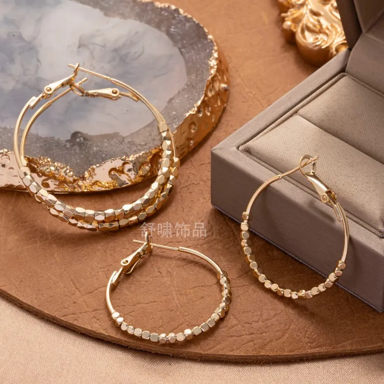 舒啸 铜合金耳饰 气质圈圈简约设计感时尚百搭精致串珠耳圈28号