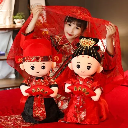 【天赐良缘】创意中式婚庆压床娃娃一对金童玉女婚房结婚抱枕公仔