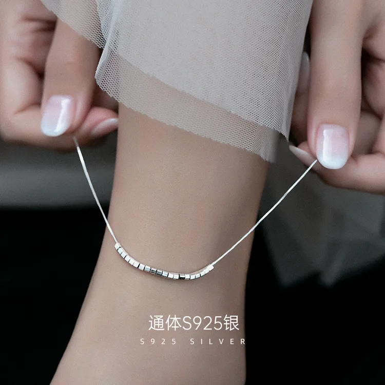 金美澳 925银脚链 银饰女款2025新款爆款网红高档女士小方块足链